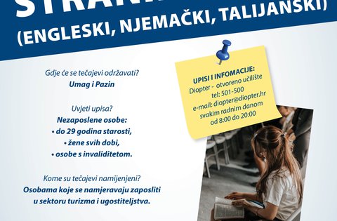 Istarska županija organizira besplatne tečajeva stranih jezika za nezaposlene osobe u Umagu i Pazinu